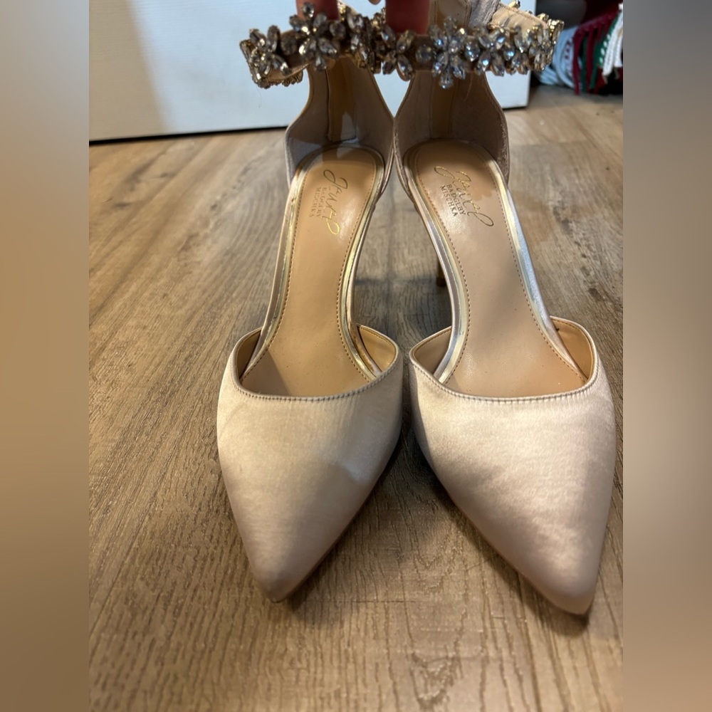 Jewel Badgley Mischka Satin Heels with Embellished Ankle Strap - Picture 3 of 6